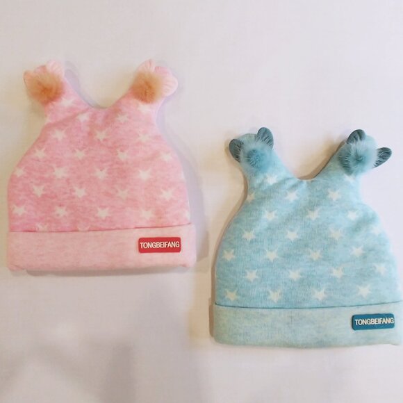 Tongbeifang 2 Star Print  Hats 0-3 Months - Picture 1 of 10